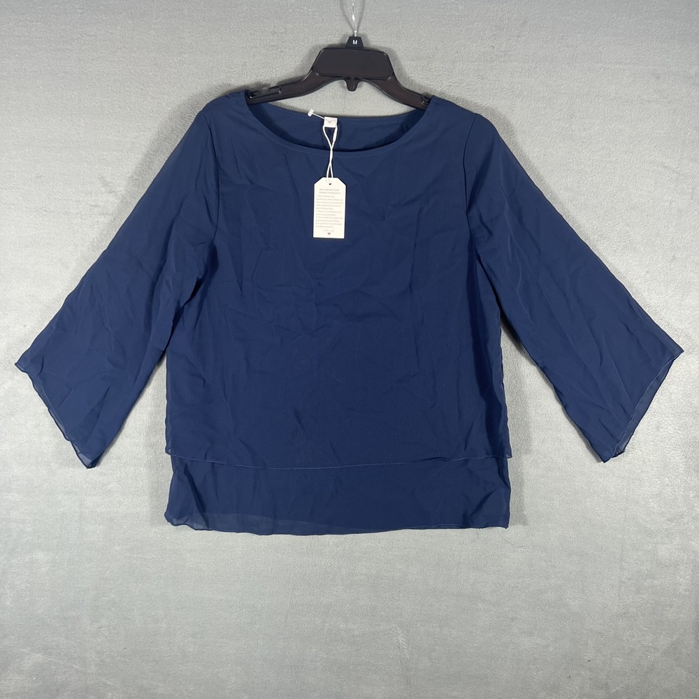 Women's Navy Blue Layered Chiffon Blouse Top Size M Medium Bell Sleeves New NWT